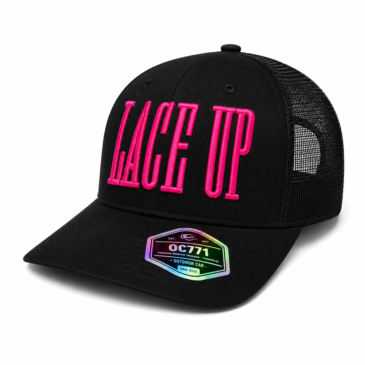 PINK/BLACK Lace Up Trucker Hat