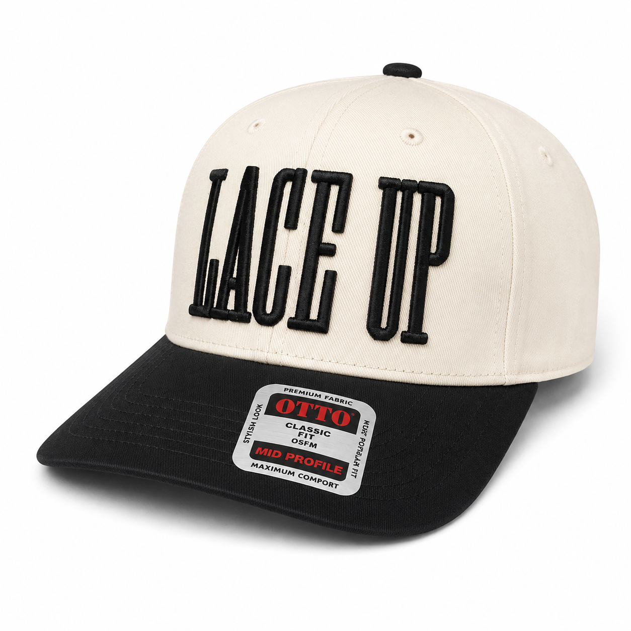 BLACK/IVORY Lace Up Trucker Hat